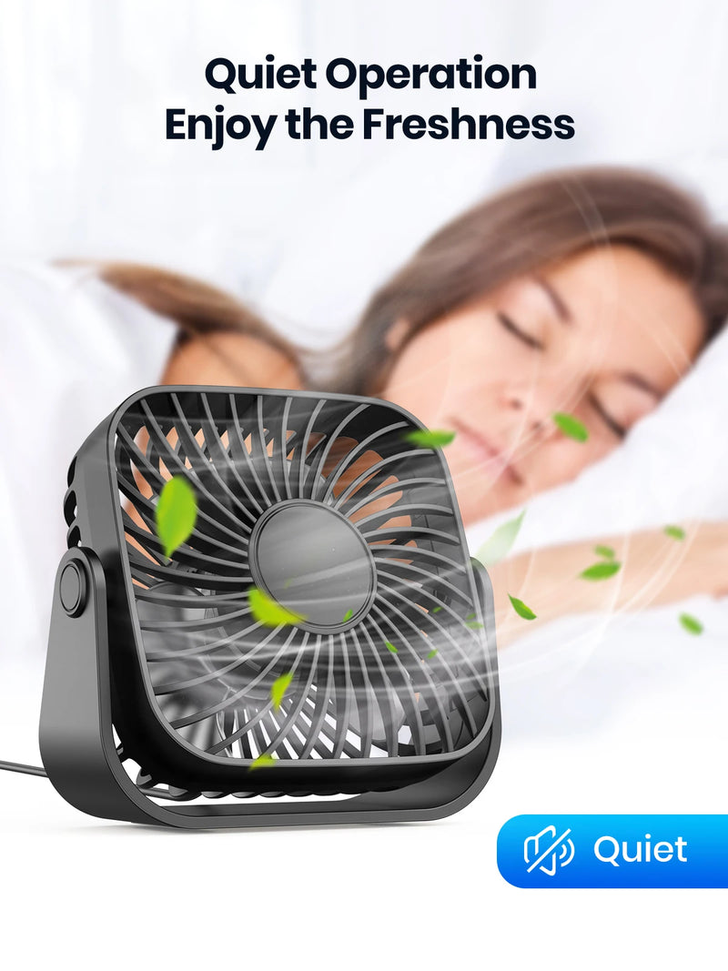 Mini-Ventilador portátil para camping, 3 velocidades, silencioso, para mesa, mesa, pessoal, ajuste de 360 °, para quarto e casa, 4 polegadas